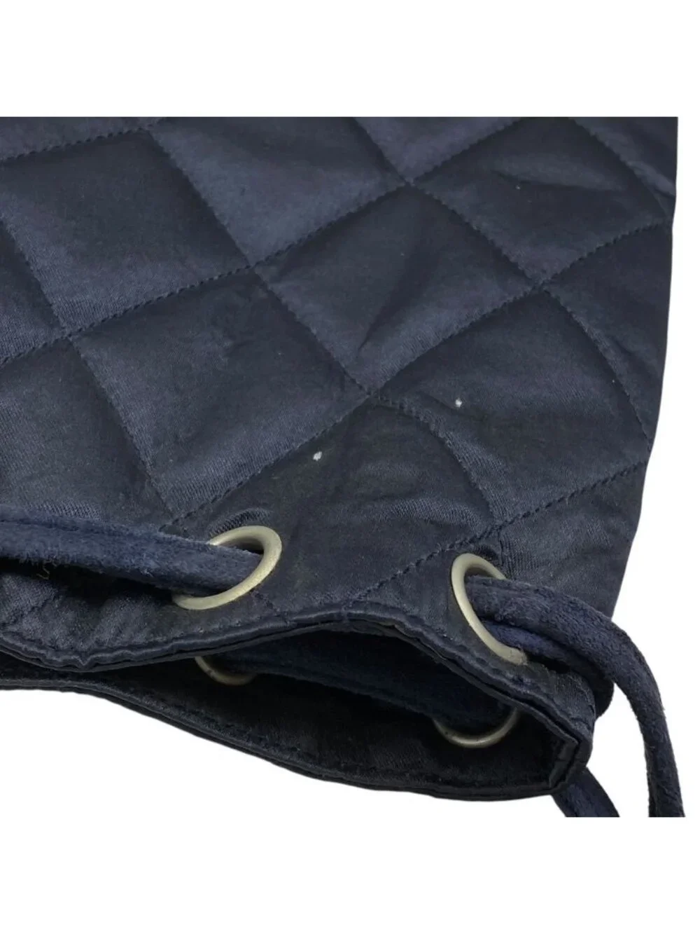 Chanel Quilted Backpack Nap Pearl Logo Satin Leather Navy Lightweight Capacity